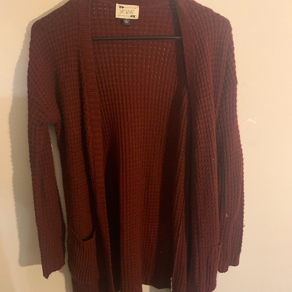 Red cardigan